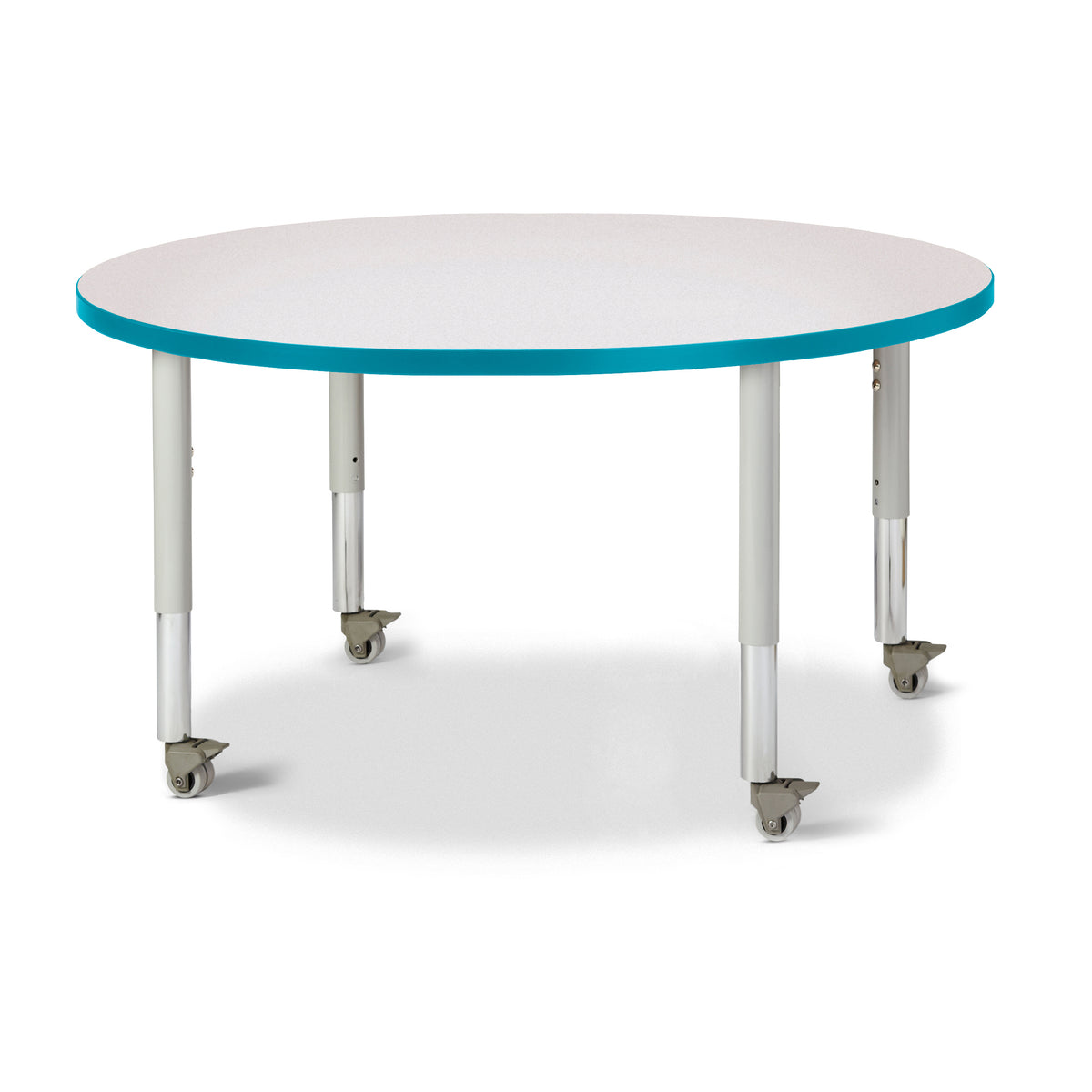 6468JCM005, Berries Round Activity Table - 42" Diameter, Mobile - Freckled Gray/Teal/Gray