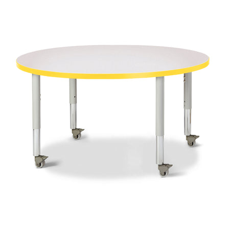 6468JCM007, Berries Round Activity Table - 42" Diameter, Mobile - Freckled Gray/Yellow/Gray