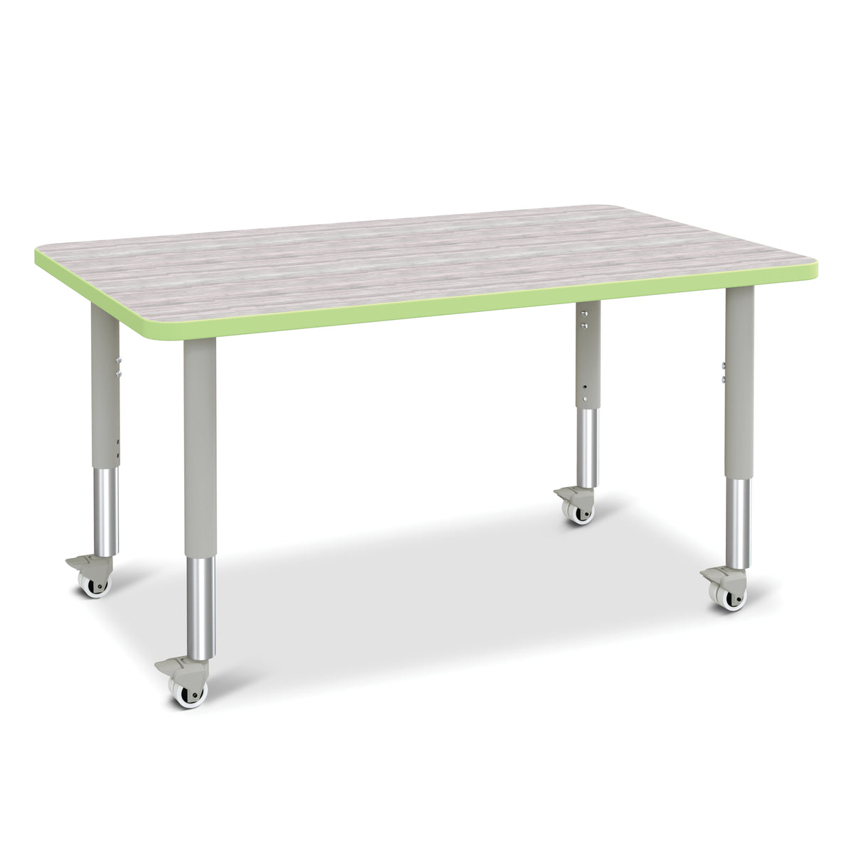 6473JCM451, Berries Rectangle Activity Table - 30" X 48", Mobile - Driftwood Gray/Key Lime/Gray