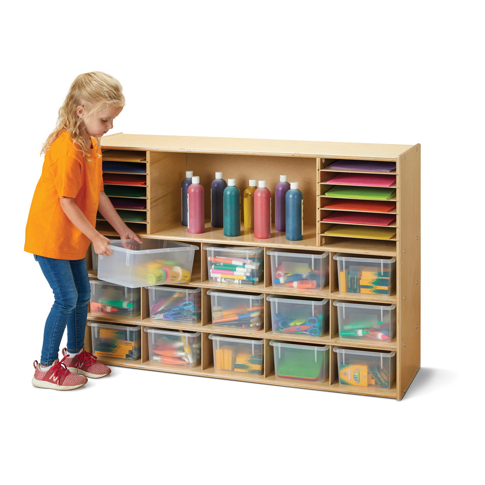 7032YT, Young Time Sectional Cubbie-Tray Storage - with Clear Bins