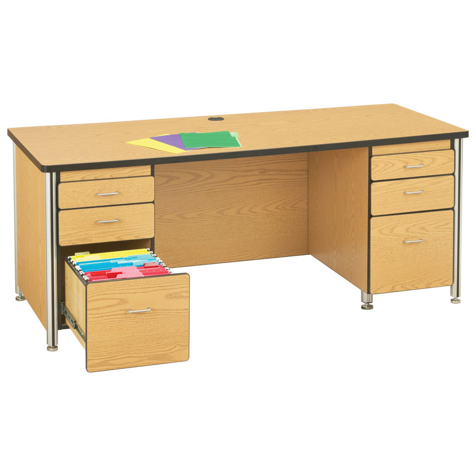 97012JC180, Berries Teachers' 66" Desk with 2 Pedestals - Freckled Gray/Black