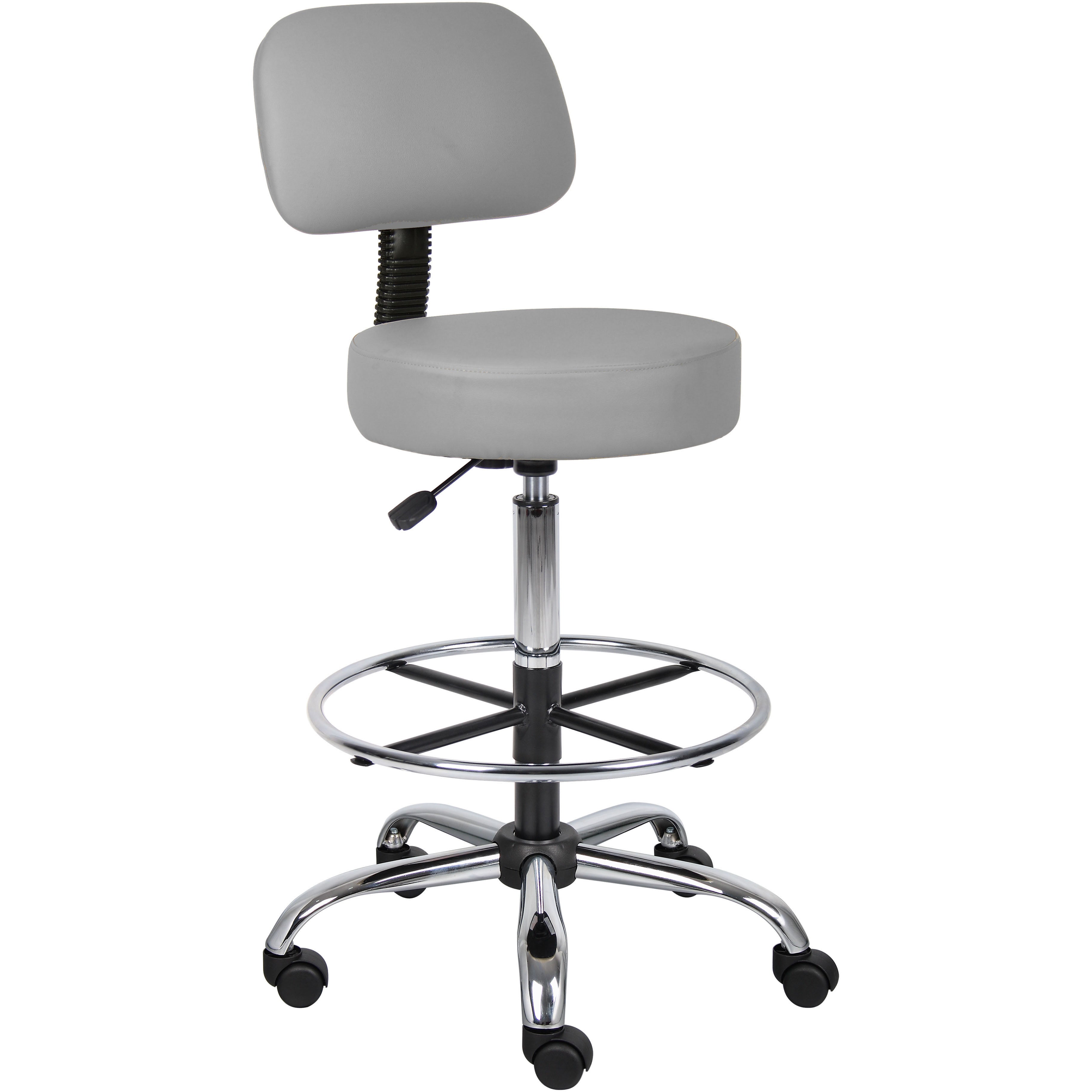 Antimicrobial Vinyl Medical/Drafting Stool with Back Cushion, B16245-GY