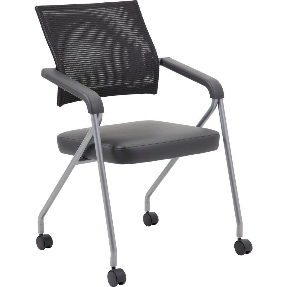 Black Mesh Training Chair With Pewter Frame (Pack of 2), B1806P-BK-2