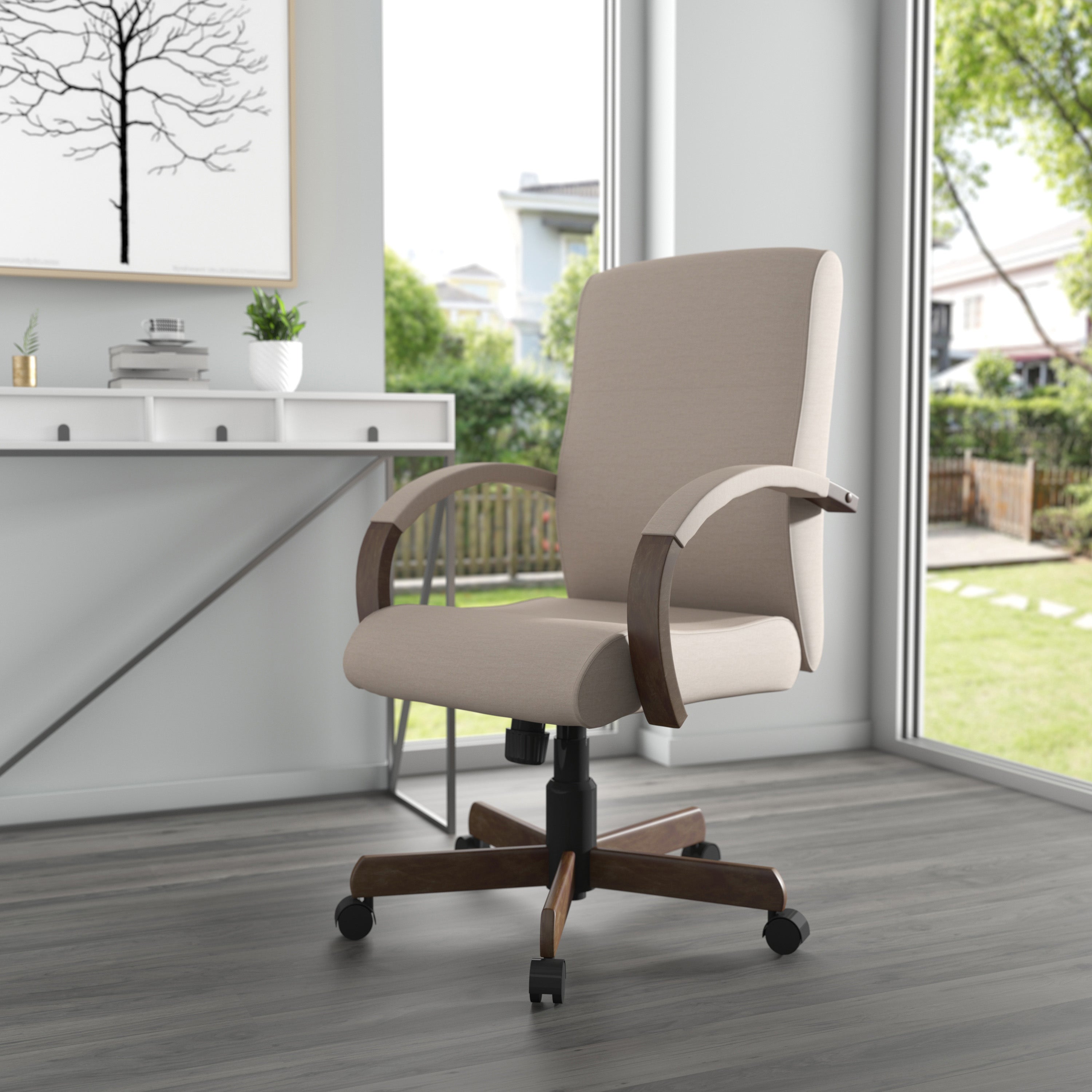 Modern Executive Conference Chair - Beige with Driftwood, B696DW-BG