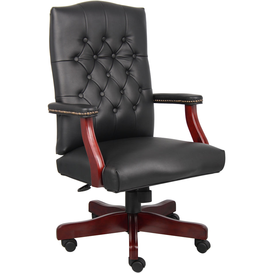 Classic Black Caressoft Chair With Mahogany Finish Frame, B905-BK