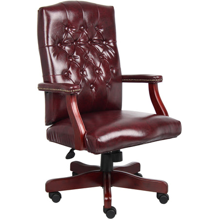 Classic Executive Oxblood Vinyl Chair With Mahogany Finish Frame, B905-BY