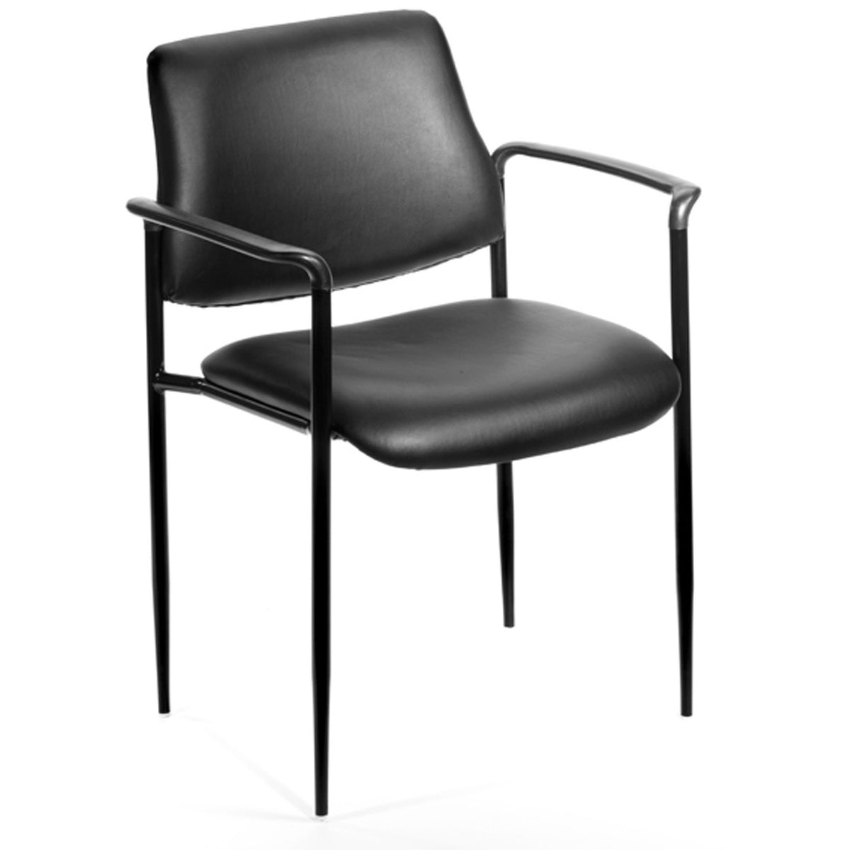 Square Back Diamond Stacking Chair with Arm In Black Caressoft, B9503-CS