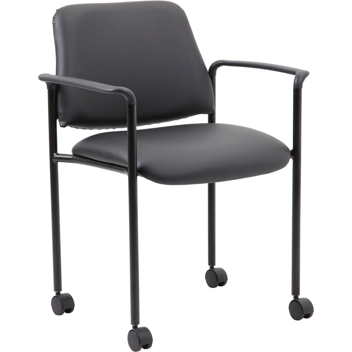 Square Back Diamond Stacking Chair with Arm In Black Caressoft, B9503R-CS