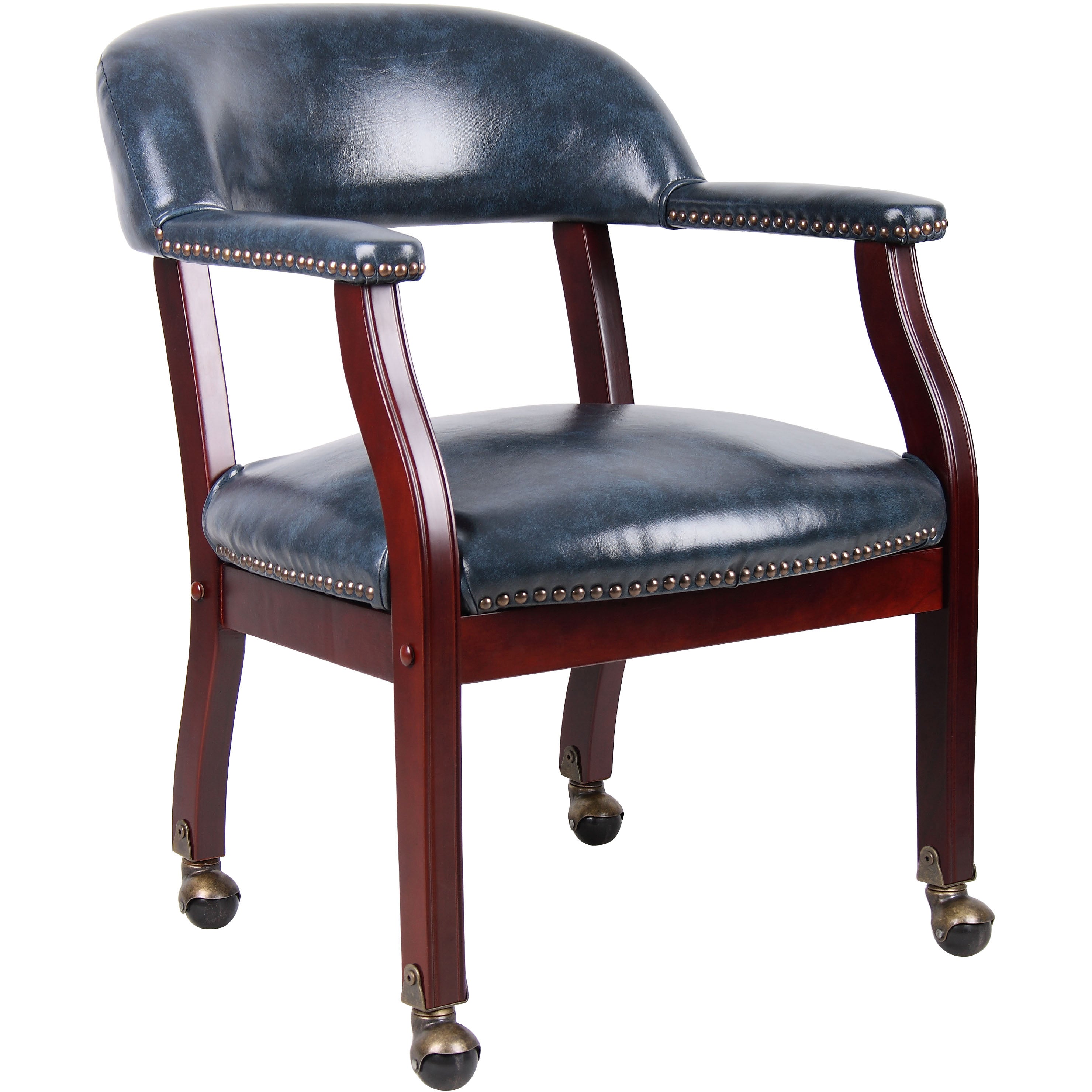 Captain's guest, accent or dining chair in Blue Vinyl with Casters, B9545-BE