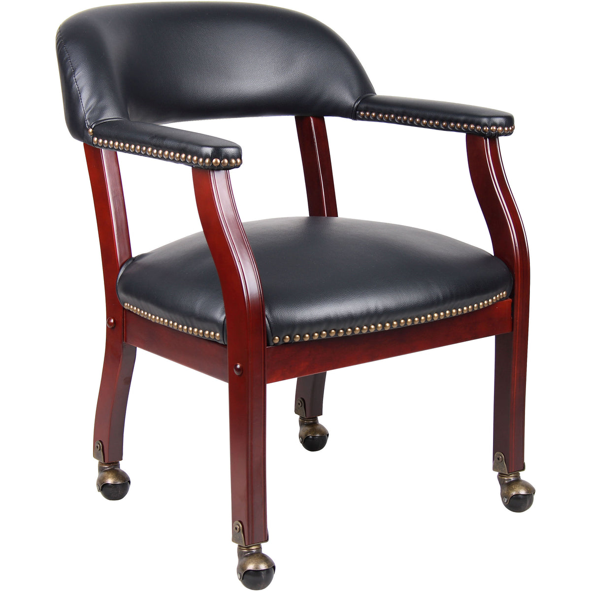 Captain's guest, accent or dining chair in Black Vinyl with Casters, B9545-BK