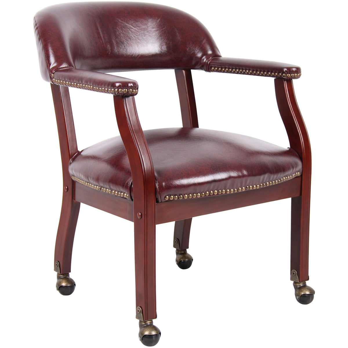 Captain's guest, accent or dining chair in Burgundy Vinyl with Casters, B9545-BY