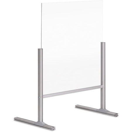 DSP713041 Protector Series Freestanding Glass Countertop Barrier, 34" x 41", Countertop Sneeze Guard Divider, 8" Pass Through by MasterVision