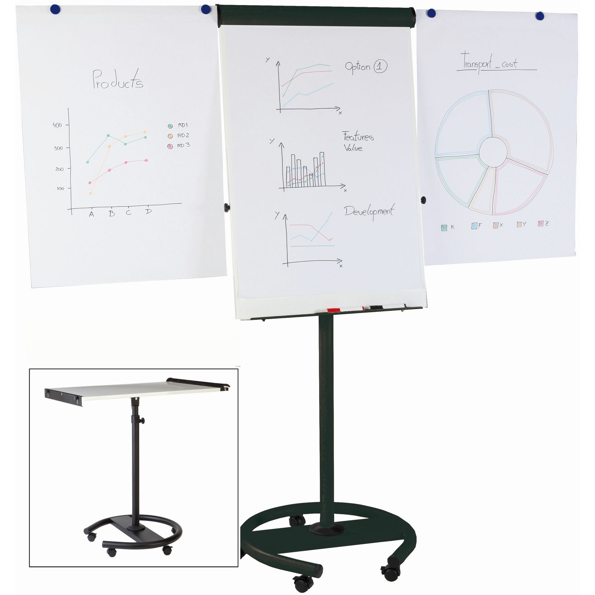 EA4806156 Fully Adjustable Mobile Magnetic Dry Erase White Board Easel with Extension Bars, Full Length Marker Tray, Locking Casters, 41" x 27" by MasterVision