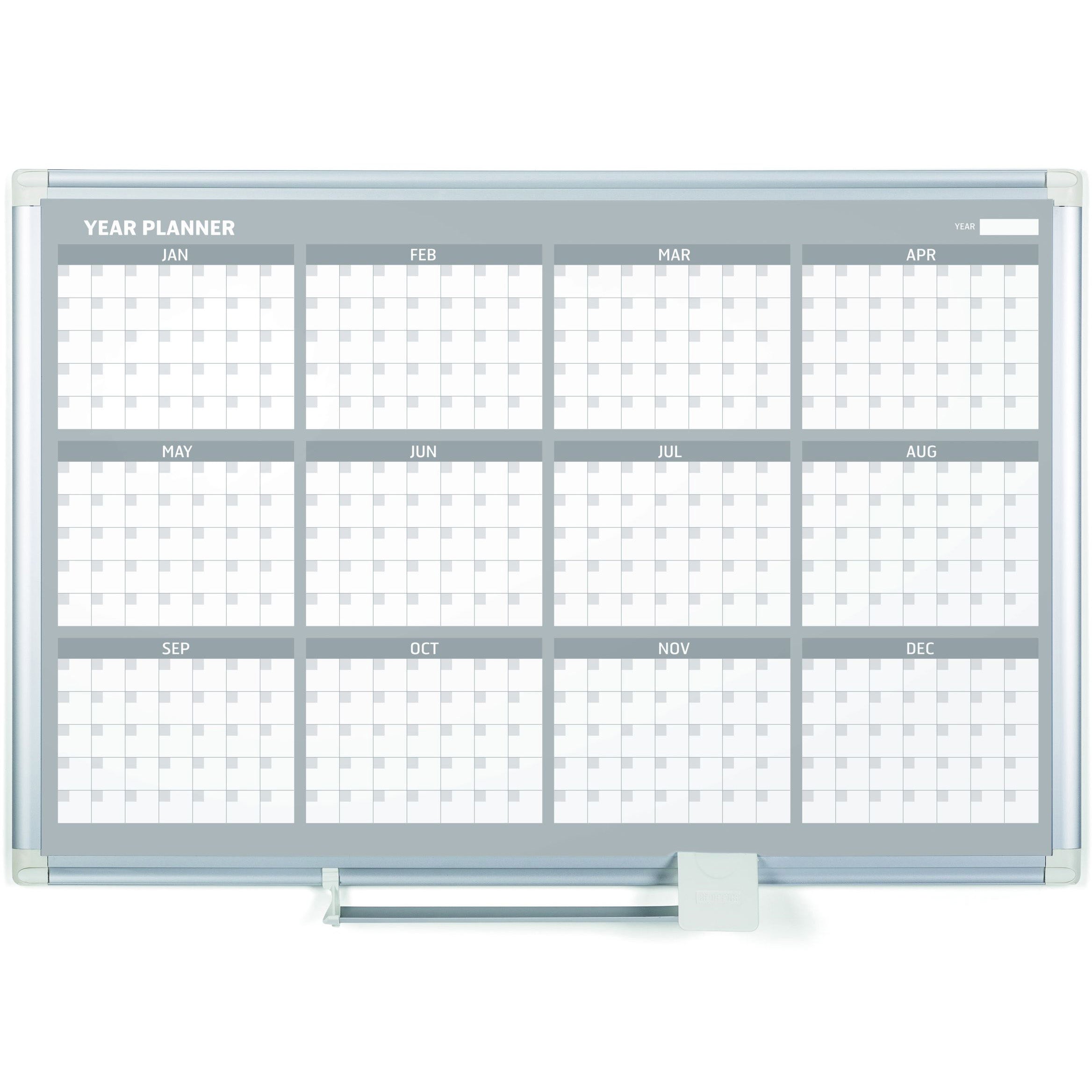 GA03106830 Magnetic Dry Erase 12 Month Yearly White Board Planner, Wall Mounting, Sliding Marker Tray, 24" x 36", Aluminum Frame by MasterVision