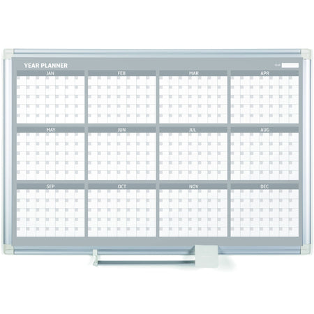 GA03106830 Magnetic Dry Erase 12 Month Yearly White Board Planner, Wall Mounting, Sliding Marker Tray, 24" x 36", Aluminum Frame by MasterVision