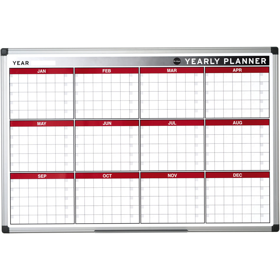 GA0375170 Magnetic Yearly 12 Month Dry Erase Planner White Board, 24" x 36", Wall Mounted Aluminum Frame by MasterVision