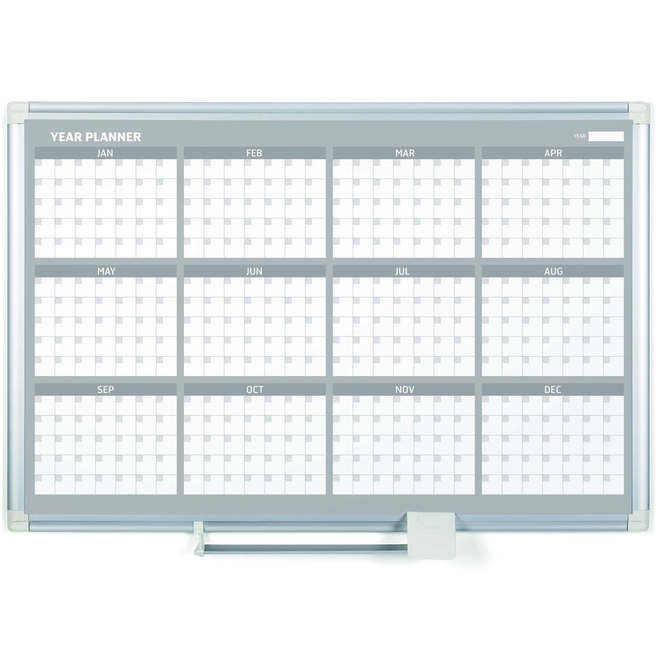 GA05106830 Magnetic Dry Erase 12 Month Yearly White Board Planner, Wall Mounting, Sliding Marker Tray, 36" x 48", Aluminum Frame by MasterVision