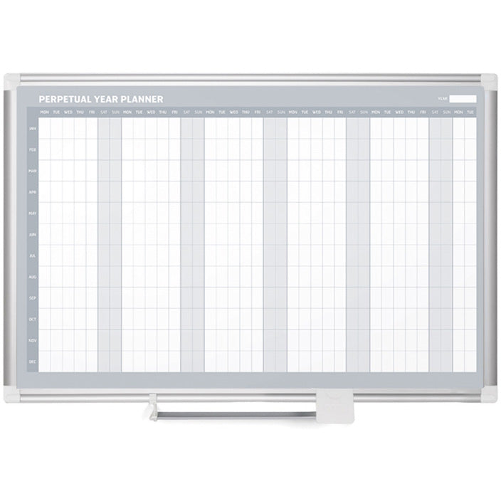 GA0594830 Magnetic Dry Erase Yearly White Board Planner, Wall Mounting, Sliding Marker Tray, 36" x 48", Aluminum Frame by MasterVision