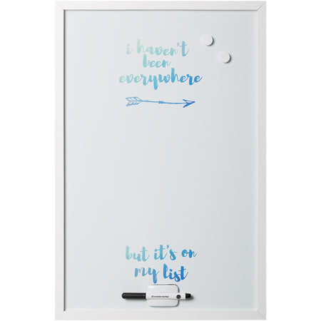 MM03452660 "I Haven't Been Everywhere, But It's On My List" Quote Dry Erase Magnetic Personal White Board, 16" x 24", White Wood Frame by MasterVision