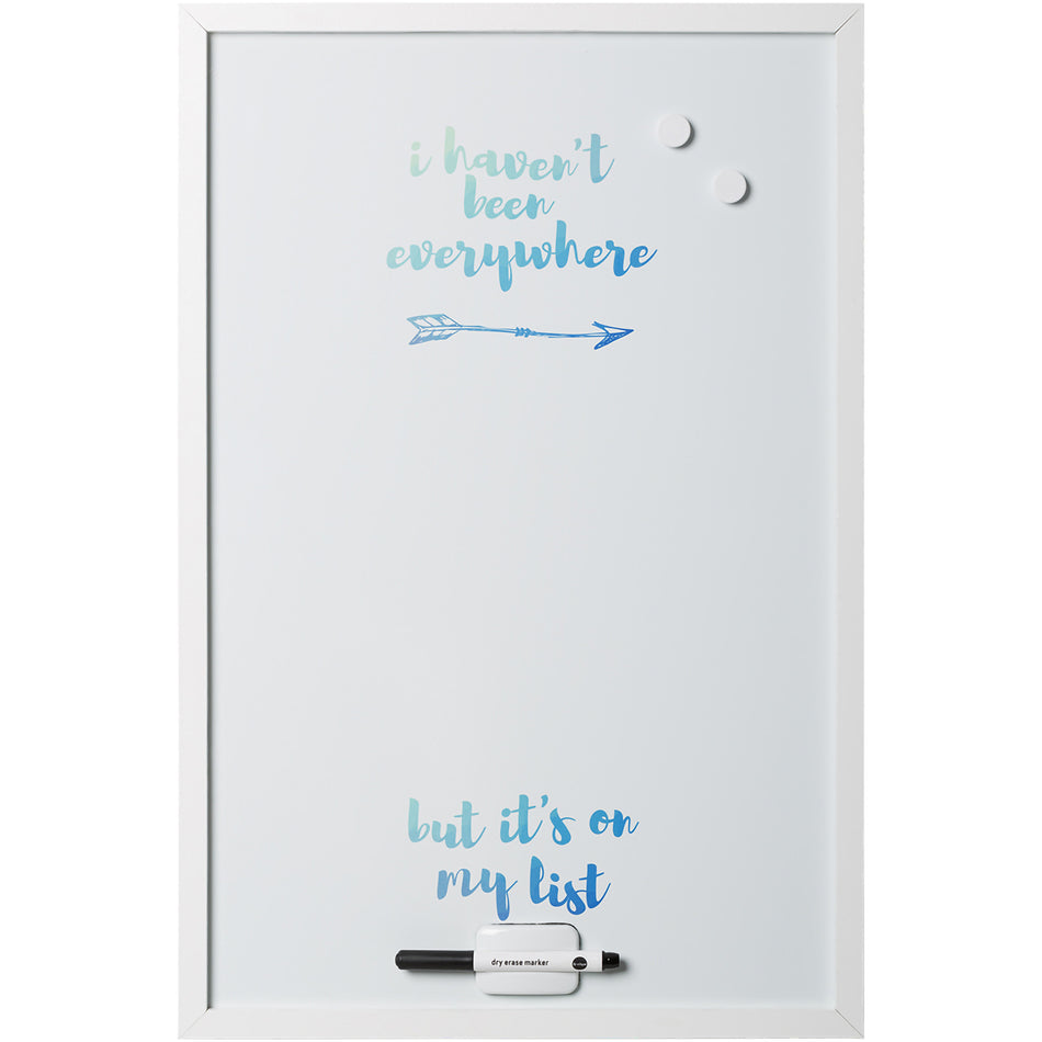 MM03452660 "I Haven't Been Everywhere, But It's On My List" Quote Dry Erase Magnetic Personal White Board, 16" x 24", White Wood Frame by MasterVision