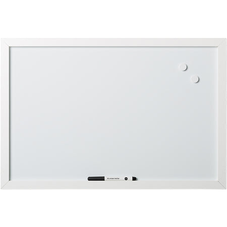 MM040016619 Solid White Magnetic Dry Erase Board, Wall Mounting Whiteboard for Your Home, 24" x 18", White Wood Frame by MasterVision