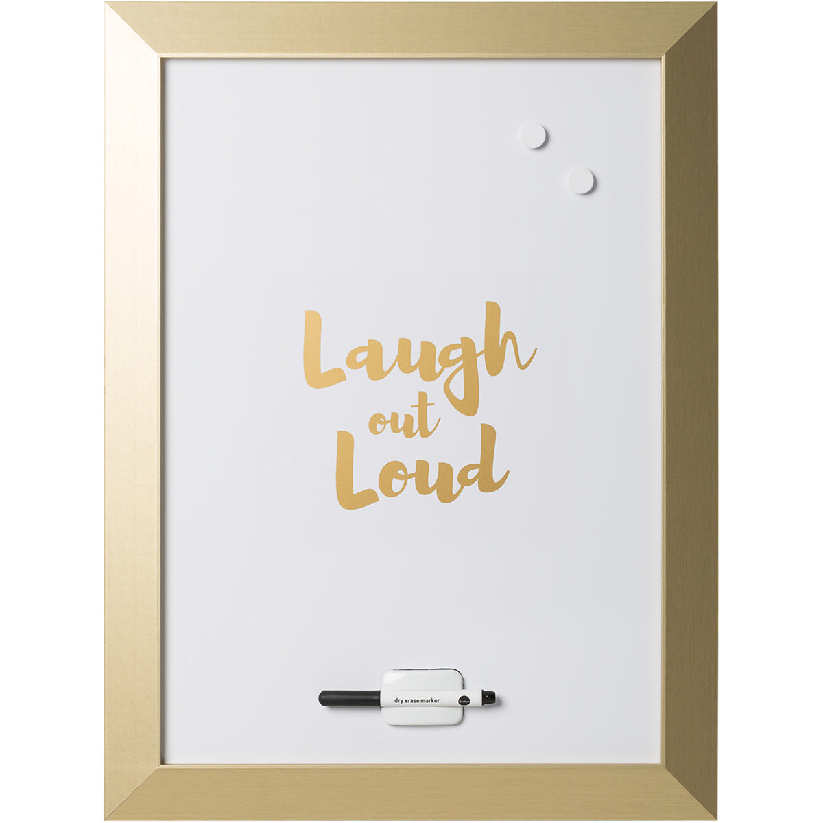 MM04444612 Kamashi "Laugh out Loud" Quote Dry Erase Magnetic Personal White Board + Accessories, Home Wall Decor, 24" x 18", Gold Wood Frame by MasterVision