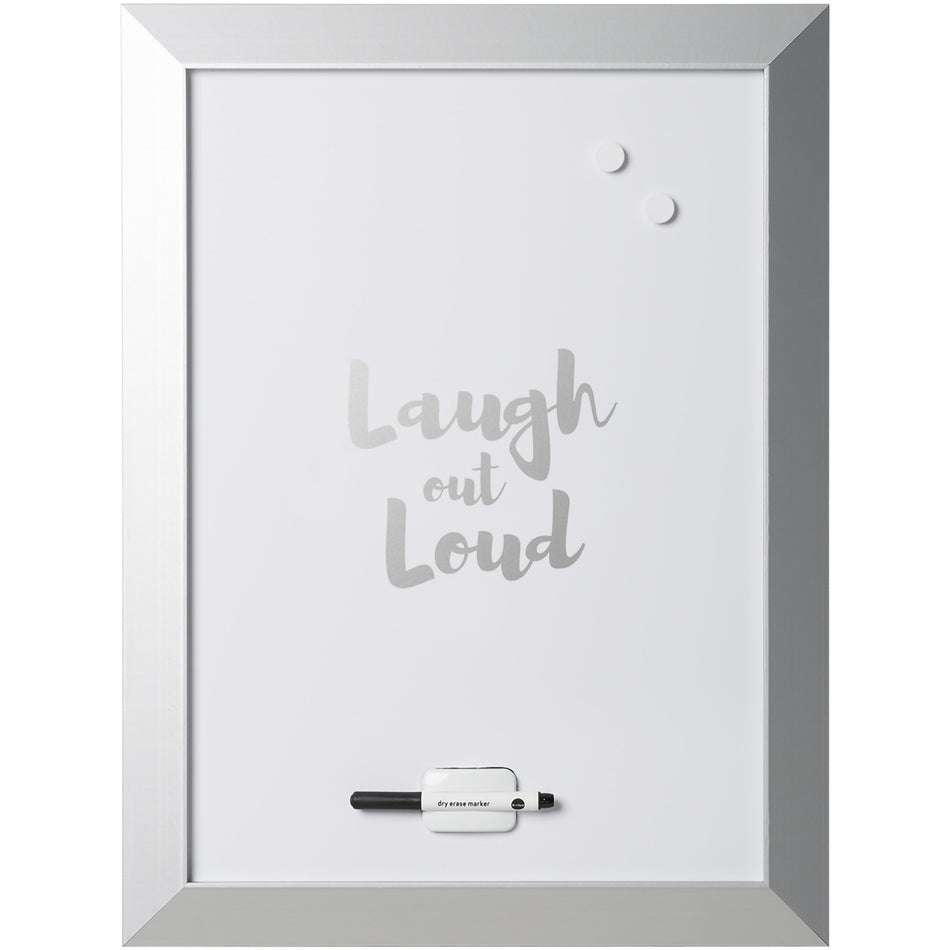 MM04448522 Kamashi "Laugh out Loud" Quote Dry Erase Magnetic Personal White Board + Accessories, Wall Home Decor, 24" x 18", Silver Wood Frame by MasterVision