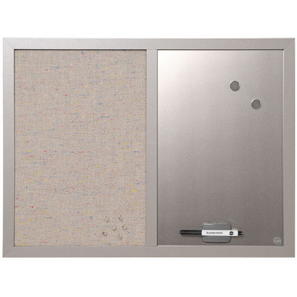 MX04331608 Magnetic Dry Erase White Board and Fabric Bulletin Board Combo, Perfect for Home or Office, 18" x 24", Silver Wood Frame by MasterVision