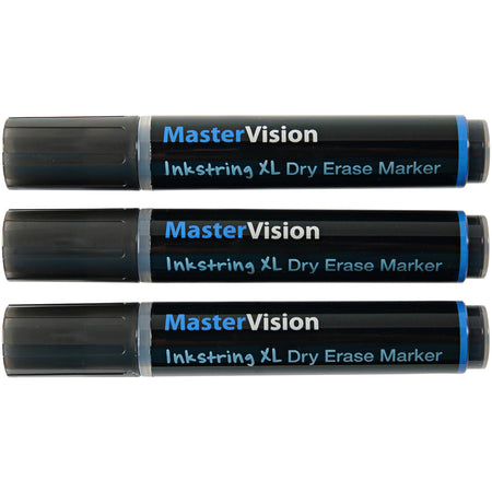 PE4101 Inkstring XL Black Dry Erase Markers, Box of 3, Dust-free Design Prevents Ghosting On Boards, Large Ink Supply, Long Lasting by MasterVision