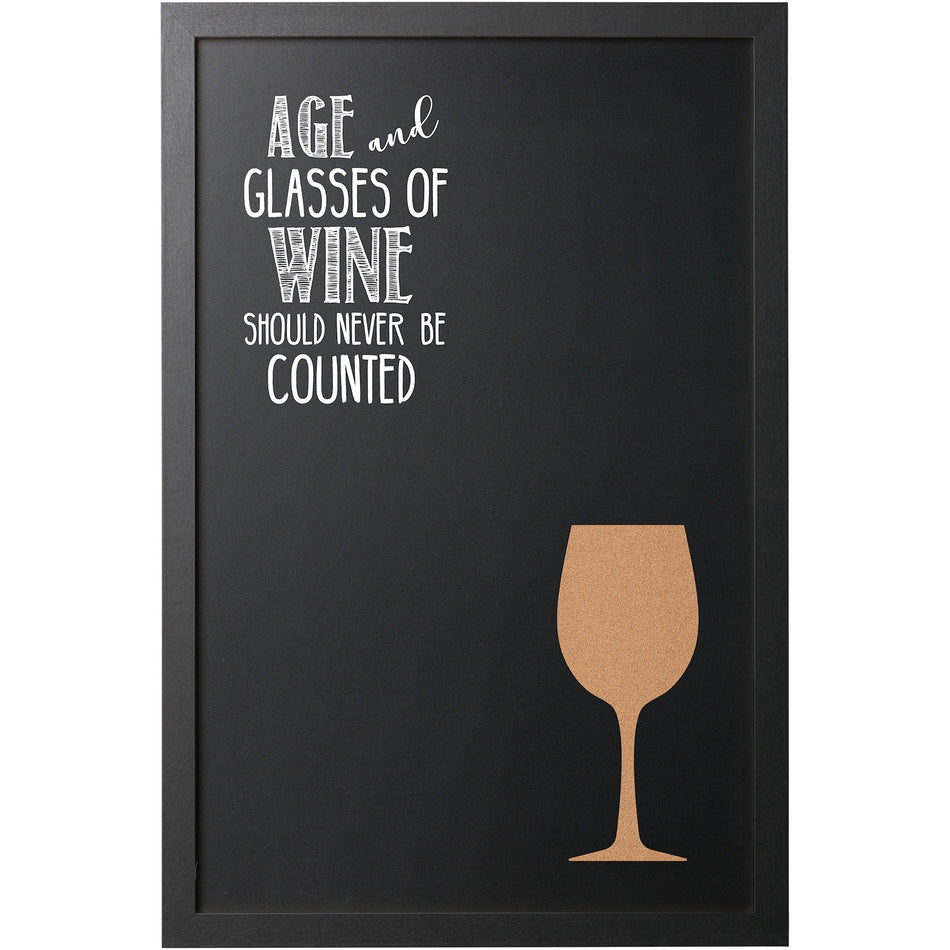 PM0327168 Decorative Chalkboard with Wine Glass Shaped Corkboard, Wall Mount, Perfect for Home Kitchen, 16" x 24", Black Frame by MasterVision
