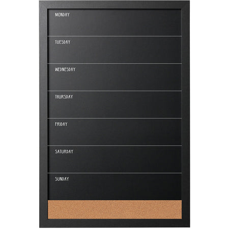 PM0329168 Decorative Weekly Chalkboard Planner with Corkboard Bottom, Wall Mount, Perfect for Home Kitchen, 16" x 24", Black Frame by MasterVision