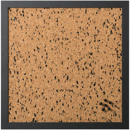 SF2414121616 Black Speckled Natural Cork Personal Bulletin Board with 6 Push Pins for the Home, 18" x 18", Black Frame by MasterVision