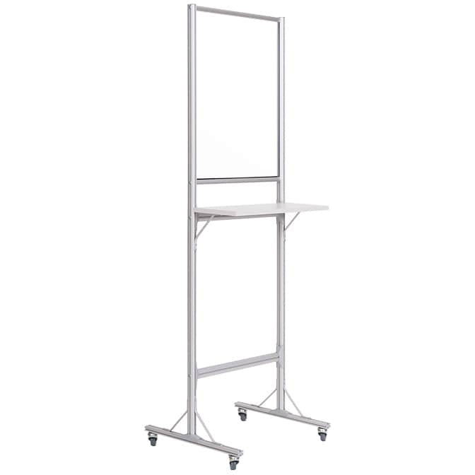 SUP3503 Protector Series Mobile Standing Workstation with Glass Panel Barrier, 24" x 76", Aluminum Frame by MasterVision
