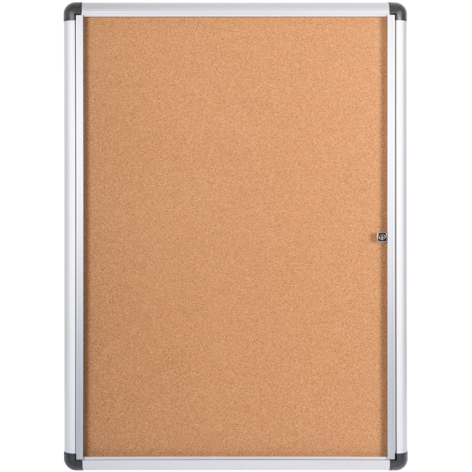 VT630101690 Slimline Enclosed Locking Swing Door Cork Bulletin Board, Wall Mounting Message Corkboard, 39" x 28", Aluminum Frame by MasterVision