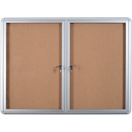 VT640101720 Enclosed Locking Swing Doors Cork Bulletin Board, Indoor Wall Mounting Message Corkboard, 36" x 48", Aluminum Frame by MasterVision