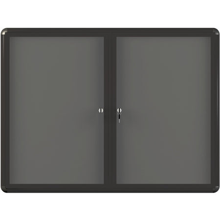 VT640103727 Enclosed Locking Swing Doors Bulletin Board, Wall Mounting Gray Fabric Message Board, 36" x 48", Black Aluminum Frame by MasterVision