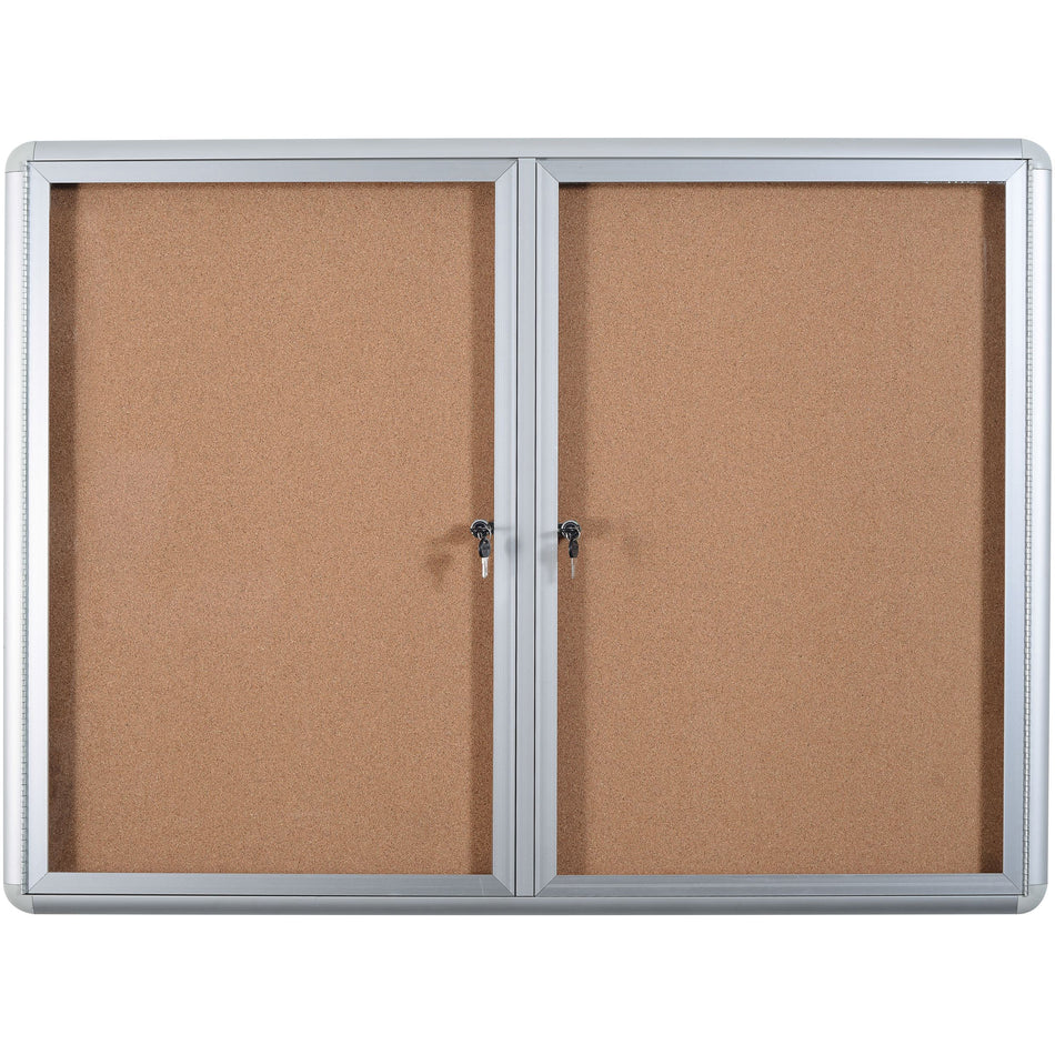 VT910101720 Enclosed Locking Swing Doors Cork Bulletin Board, Indoor Wall Mounting Message Corkboard, 36" x 60", Aluminum Frame by MasterVision