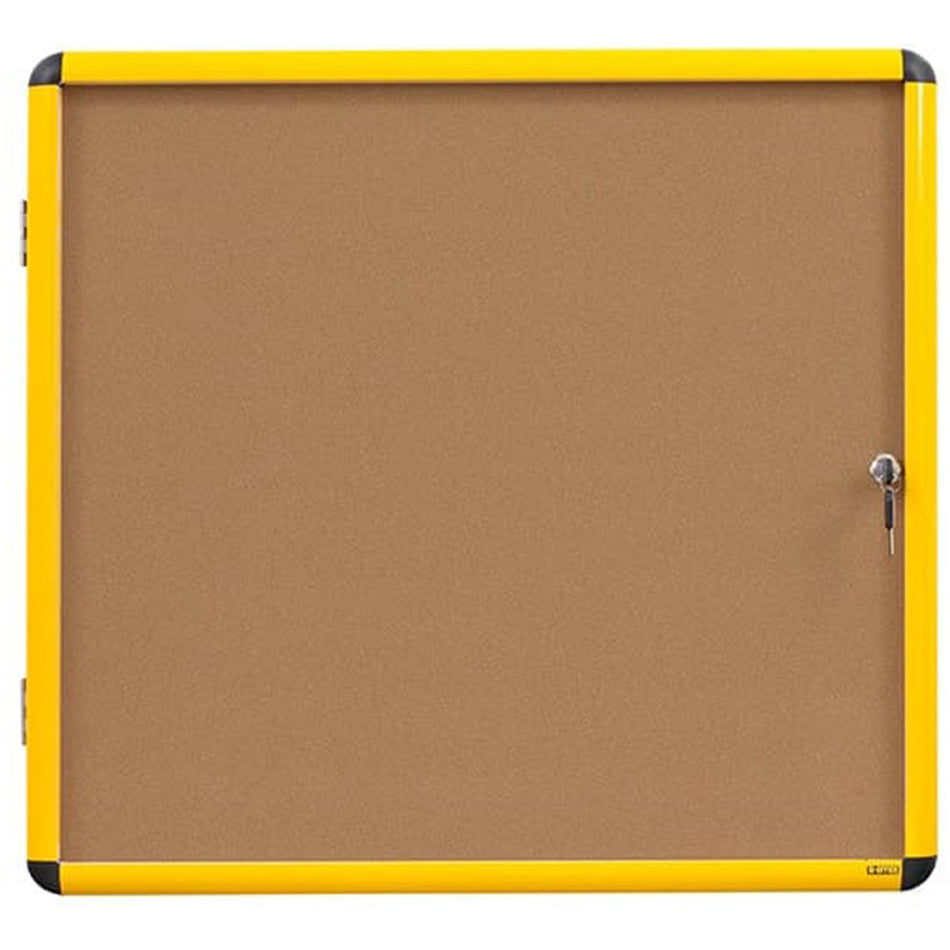 VT6301611511 Industrial Series Ultrabrite Enclosed Locking Swing Door Bulletin Board, Wall Mounting Message Corkboard, 39" x 28", Yellow Frame by MasterVision